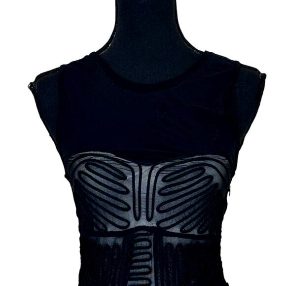 Armani Exchange Black Bodycon Mini Dress XS Mesh Bustier Nude Lining Designer - Picture 5 of 5